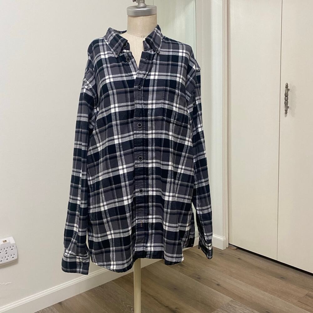 Original Weatherproof Vintage Men's Gray Plaid Flannel Button Down Shirt XXL